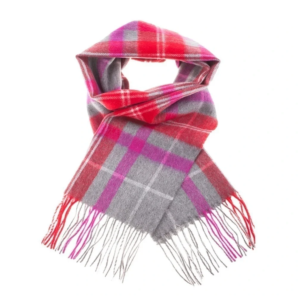 D07.2 EDINBURGH 100% LAMBSWOOL TARTAN SCARF TWEED TARTAN BRIGHT RED/GREY CHECK